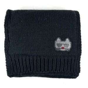 Karl Lagerfeld Scarf Womens OS Black Rhinestone Cat Choupette Knit 10 x 68 Cozy